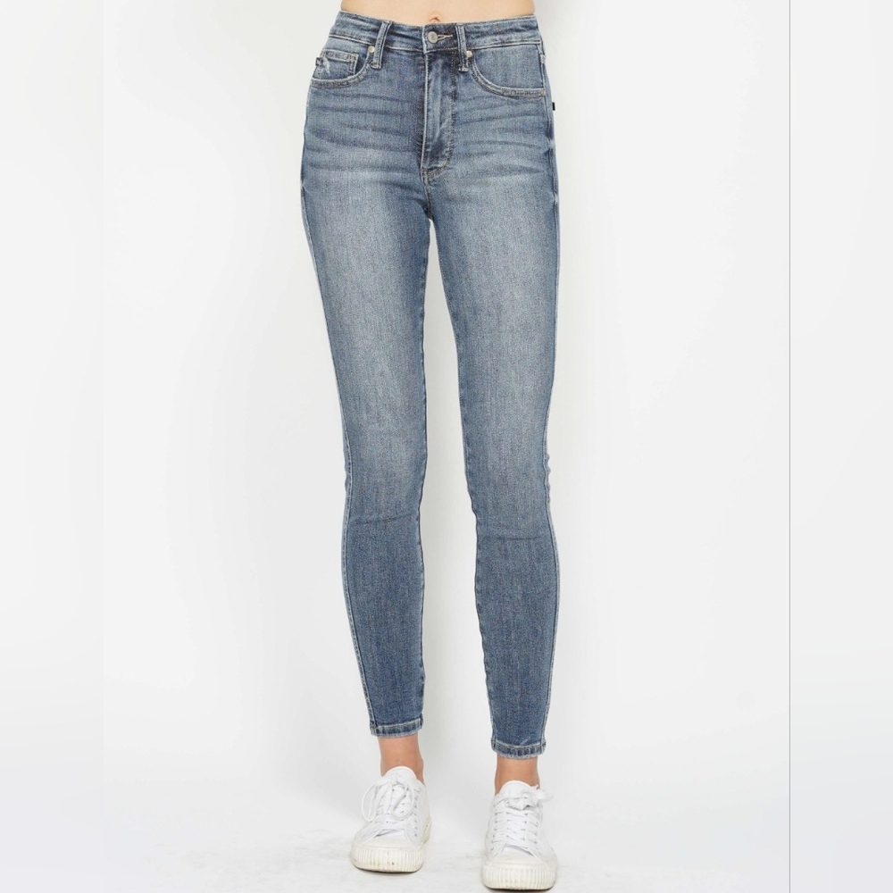 Skinny Judy Blue High-Rise Tummy Control Stretch Denim Jeans Slim Ankle Pants - Picture 1 of 15